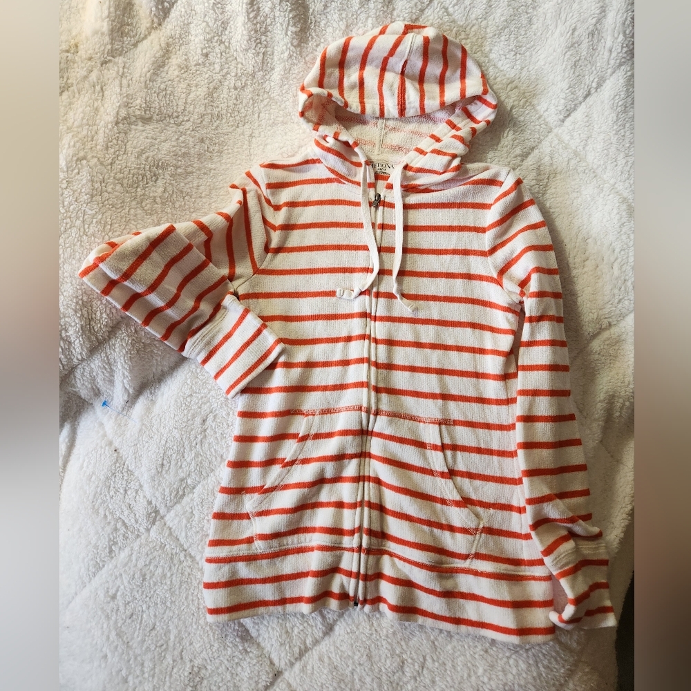 Merona Discontinued Striped  Hooded Zip Up Hoodie Sweater Size XS Women's CUTE!!